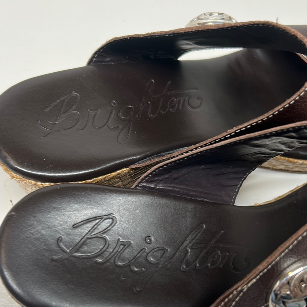 Brighton Brown Leather Wedge Sandals - Picture 9 of 12